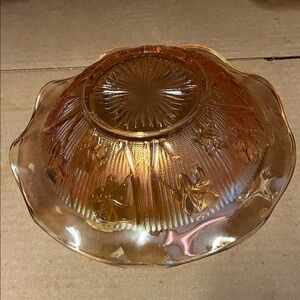 Vintage  Jeannette Iris Amber Ruffled Glass Bowl